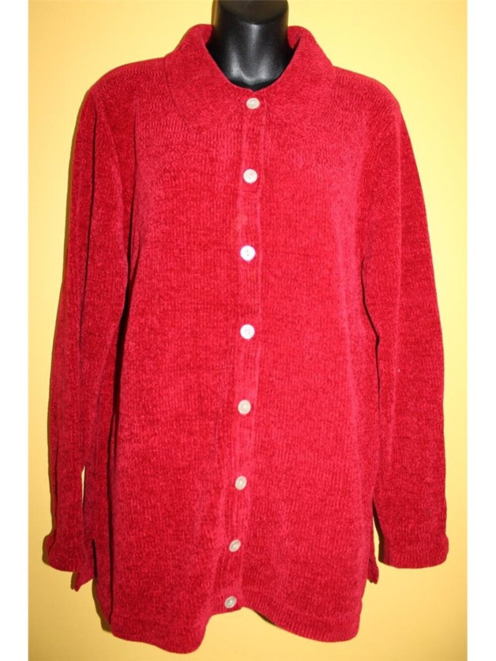 QVC Denim & Co Large Red Chenille Button Front Big Shirt
